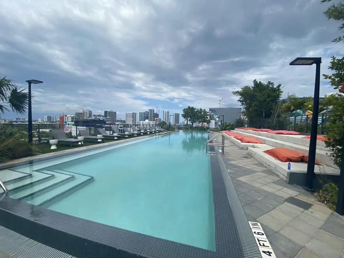Rooftop pool with skyline views