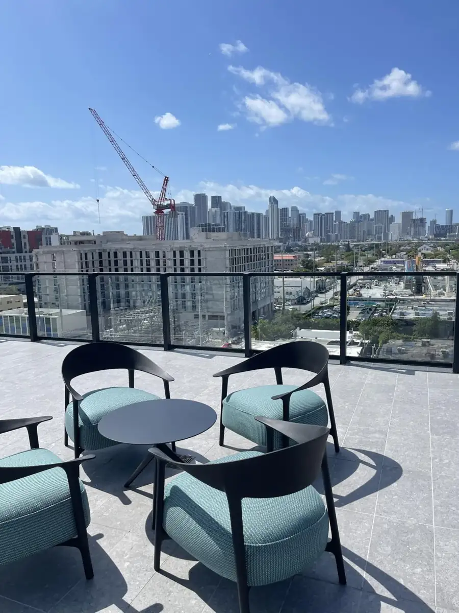 Miami skyline seen from a rooftop terrace